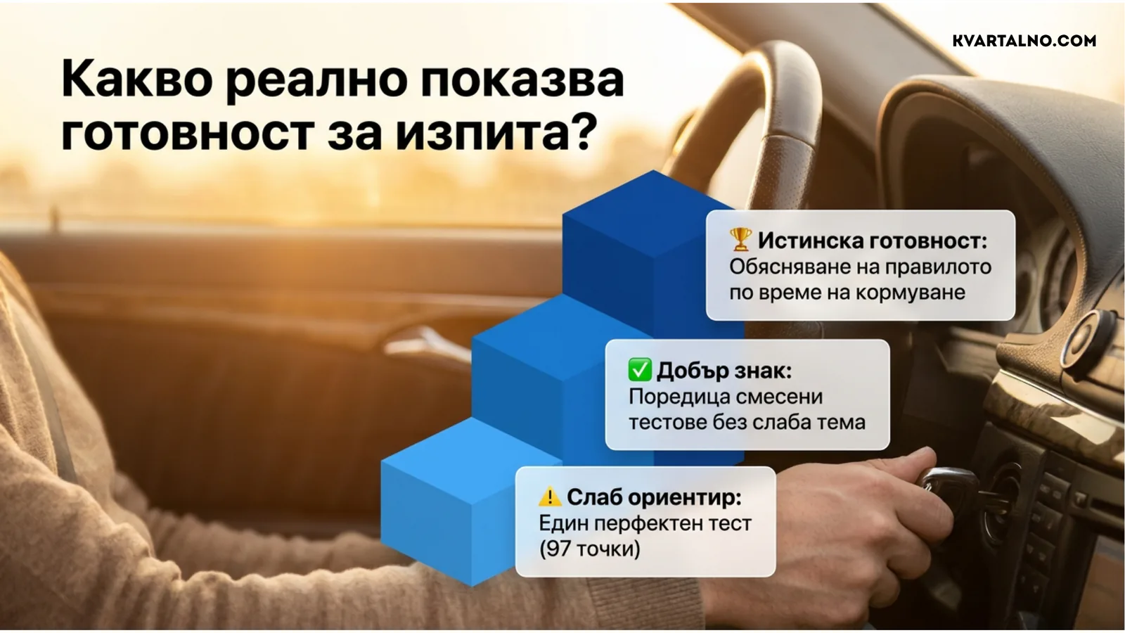 Признаци за реална готовност за изпит: постоянни резултати и прилагане на правилата по време на кормуване
