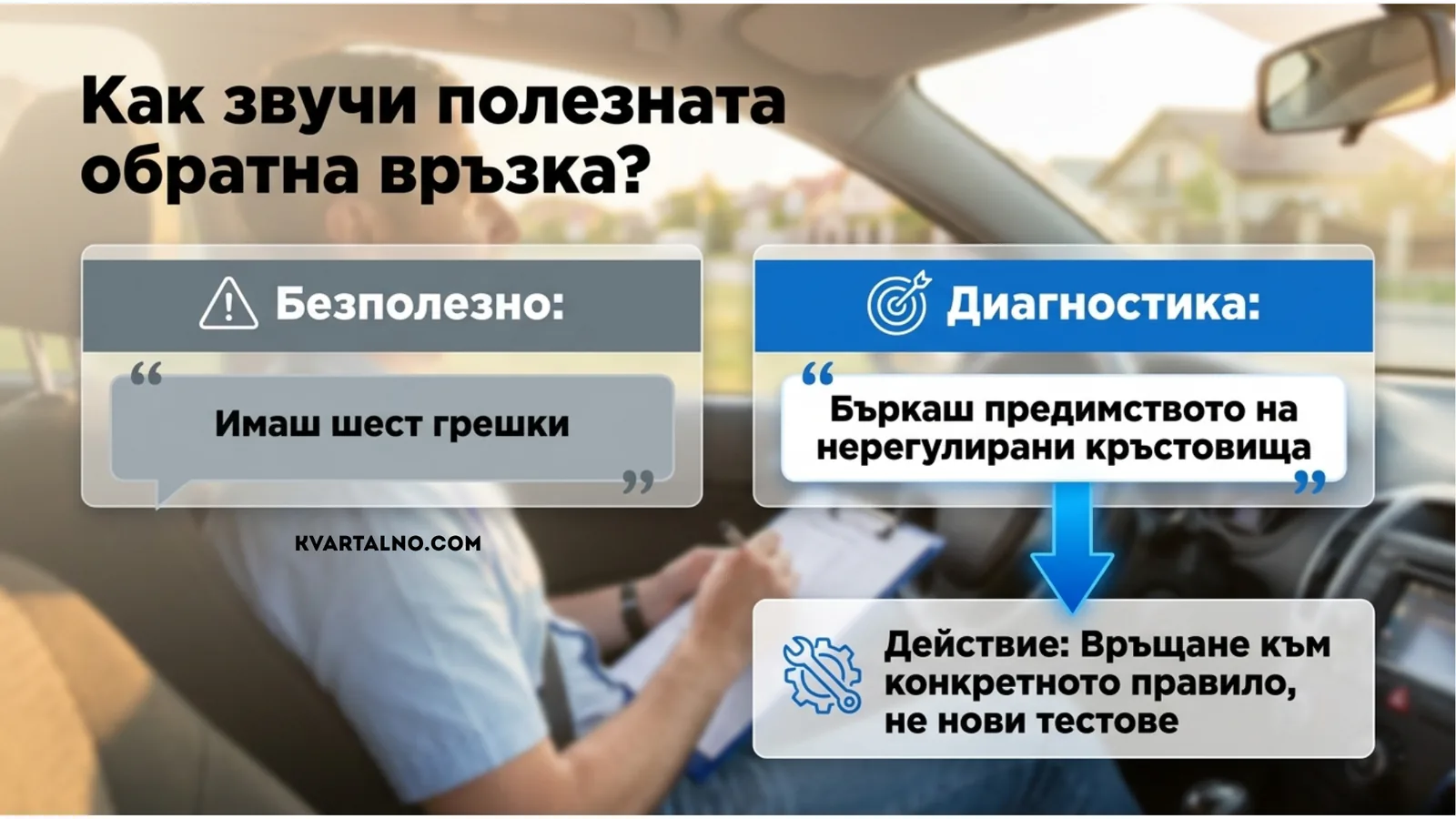 Сравнение между обща оценка и полезна диагностична обратна връзка след вътрешен изпит