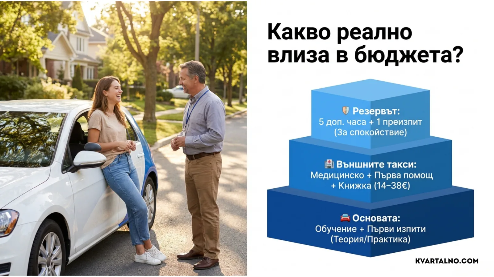 Реалният бюджет за шофьорски курс включва обучение, първи изпити, външни такси и резерв за допълнителни часове